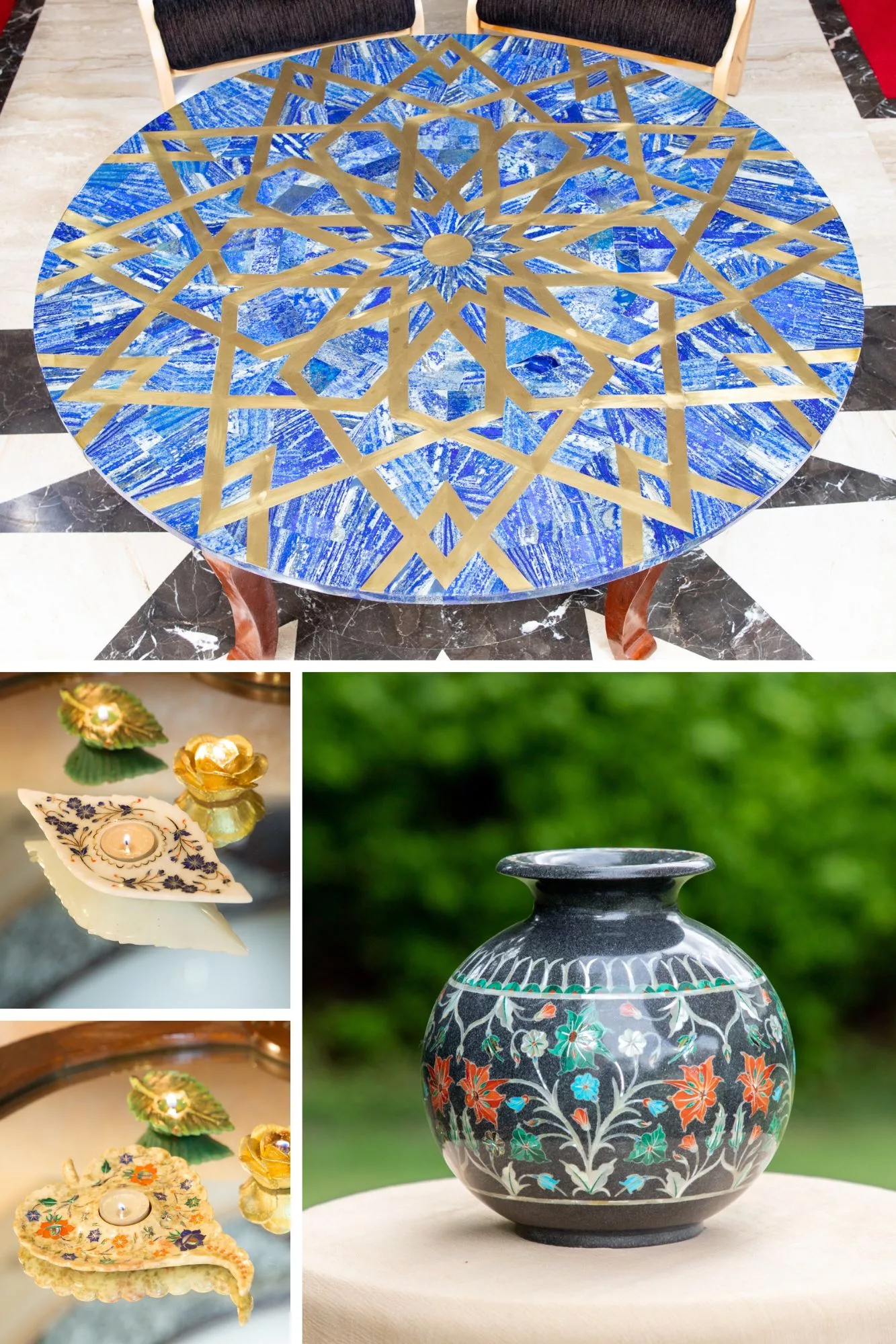 TABLE, PITCHER AND TWO CANDLE HOLDERS